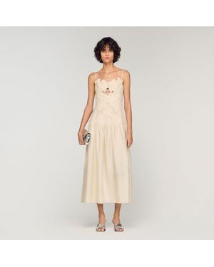 Sandro Guipure Midi Dress - Natural