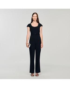 Sandro Jumpsuit With Rhinestone Collar - Blue