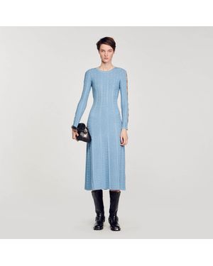 Sandro Long-Sleeved Knit Midi Dress - Blue