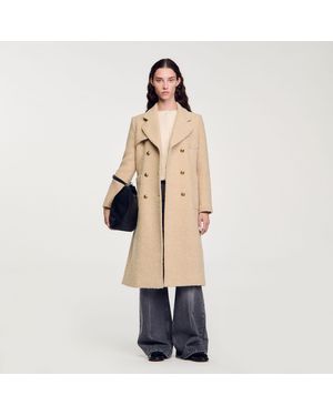 Sandro Long Double-Breasted Coat - Natural