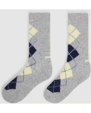 Sandro Rhinestone Argyle Socks - Blue