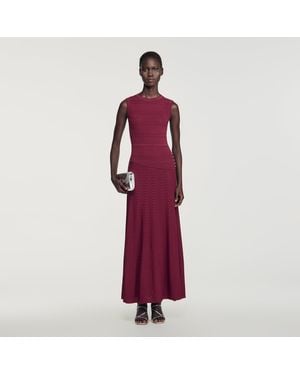 Sandro Pointelle Knit Maxi Dress - Red