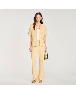 Sandro Rhinestone Knit Trousers - Natural