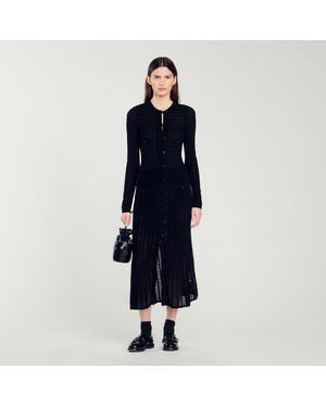 Sandro Velvet-Effect Knit Maxi Dress - Blue