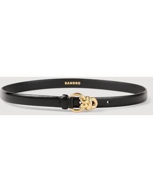 Sandro Slim Leather Belt - Black