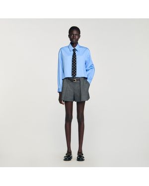 Sandro Cropped Shirt With Detachable Tie - Blue