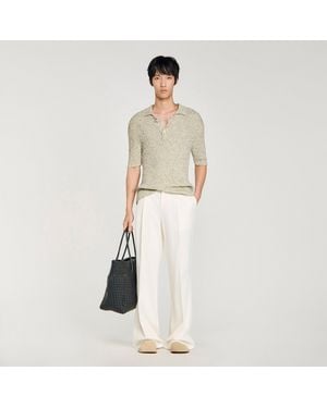 Sandro Marl Cotton Knit Polo Shirt - Natural