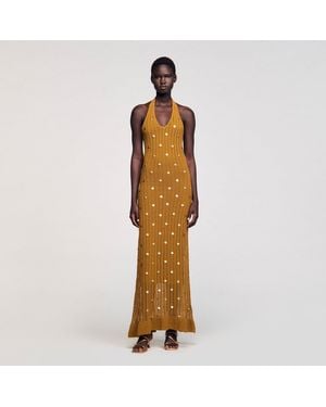 Sandro Knitted Embellished Maxi Dress - Metallic