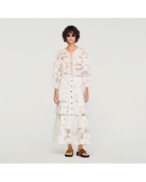 Sandro Long Openwork Cotton Skirt - Multicolour