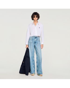 Sandro Cropped Poplin Shirt - Grey