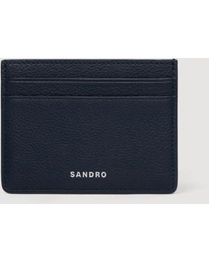 Sandro Grained Leather Card Holder - Blue