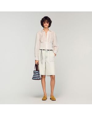 Sandro Smocked Linen Shirt - Natural