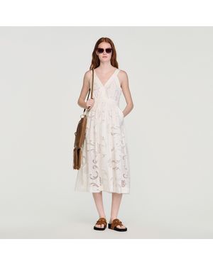 Sandro Openwork Floral Cotton Maxi Dress - Natural