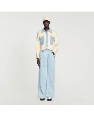 Sandro Oversized Dual-Material Coatigan - Blue