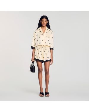 Sandro Cropped Floral Embroidered Shirt - Natural
