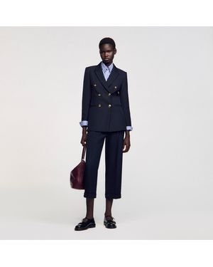 Sandro Double-Breasted Suit Jacket - Blue