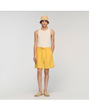 Sandro Elastic Waist Linen Shorts - Yellow
