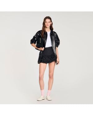 Sandro Ruffled Skort With Topstitching - Black
