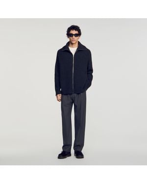 Sandro Textured Wool Zip-Up Cardigan - Blue