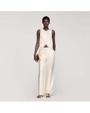 Sandro Satin Bow Crop Top - Natural