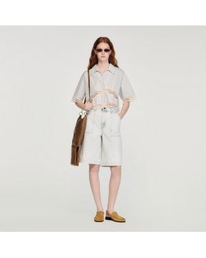 Sandro Cropped Striped Cotton Shirt - Multicolour
