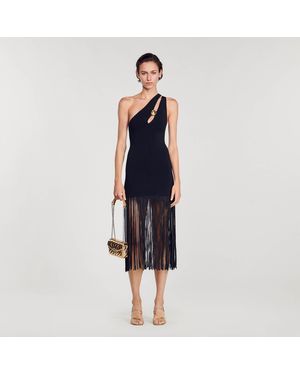 Sandro Asymmetric Fringed Dress - Blue