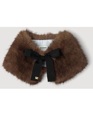 Sandro Faux Fur Collar With Ribbon - Brown