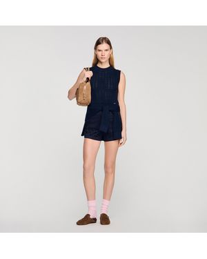 Sandro Cropped Textured Knit Jumper - Blue