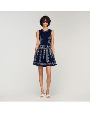 Sandro Scarf-Print Knit Short Dress - Blue