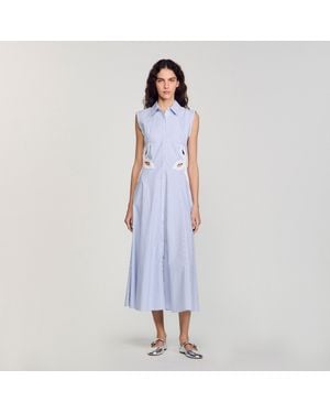 Sandro Stripy Embroidered Maxi Dress - Blue