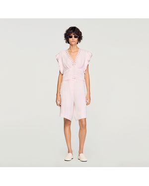 Sandro Floral Jacquard Crop Top - Pink