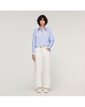 Sandro Embroidered Cotton Shirt - Blue