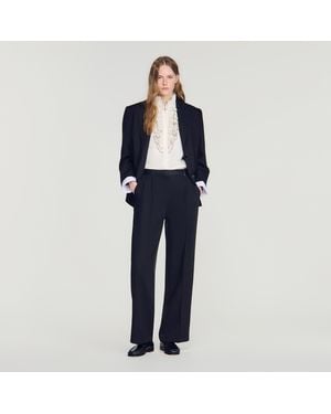 Sandro Mixed-Material Satin Trousers - Blue