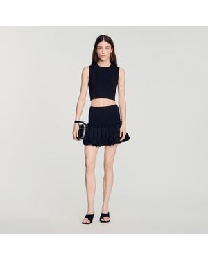 Sandro Cropped Ribbed Knit Top - Blue
