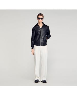 Sandro Zipped Leather Jacket - Blue