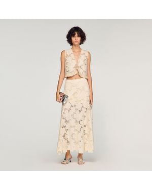 Sandro Jupe longue en guipure - Neutre