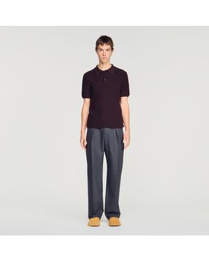 Sandro Terry Knit Polo Shirt - Blue