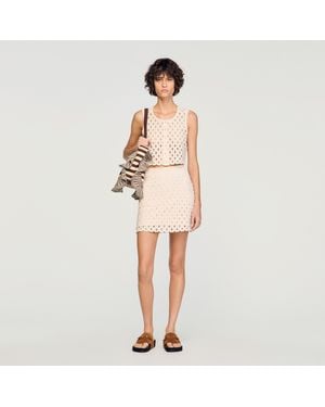 Sandro Short Beaded Crochet Skirt - Natural