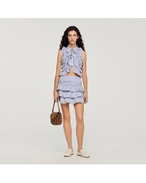 Sandro Short Striped Ruffled Skirt - Blue