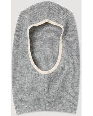 Sandro Ribbed Wool Balaclava - Grey