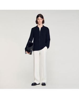 Sandro Zipped Viscose Knit Cardigan - Blue