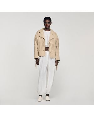 Sandro Fringed Suede Jacket - White