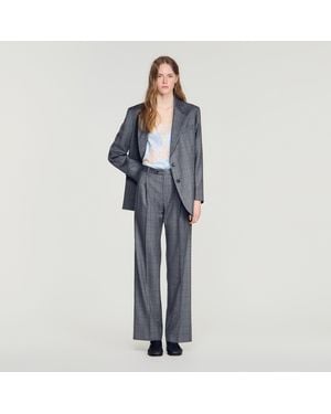 Sandro Pantalon à carreaux strassé laine - Bleu