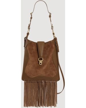 Sandro Leather And Suede Fringe Bag - Brown