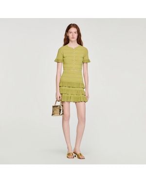 Sandro Cropped Ruffled-Sleeve Cardigan - Yellow