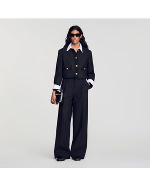 Sandro Striped Wide-Leg Trousers - Blue