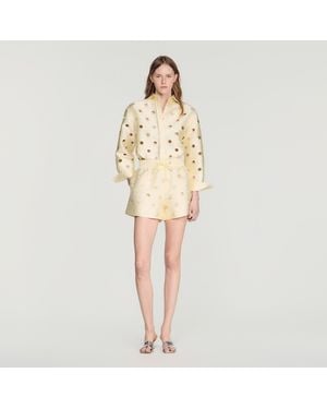 Sandro Distressed Rhinestone Shorts - Natural