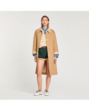 Sandro Trench Coat With Rhinestone Collar - Natural