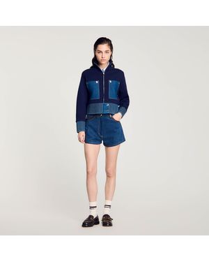 Sandro Knit And Denim Coatigan - Blue