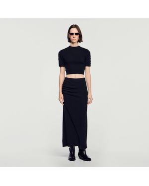 Sandro Cropped Wool And Cashmere Jumper - Blue
